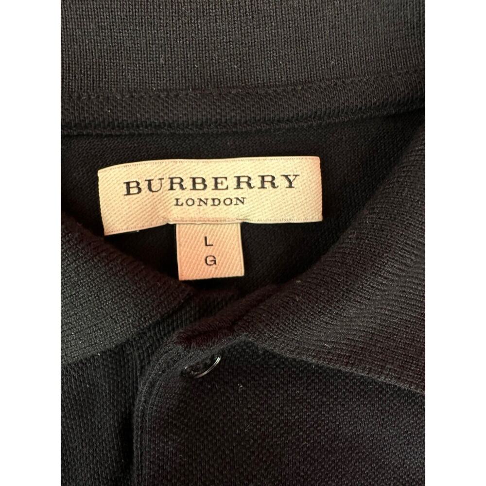 Burberry Chest Logo Atkins Black Pique Cotton Polo Shirt Dry Cleaned Slim Fit LG - Picture 10 of 13